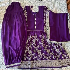 Purple and Gold Embroidered Anarkali with Afgani Salwar for Girls